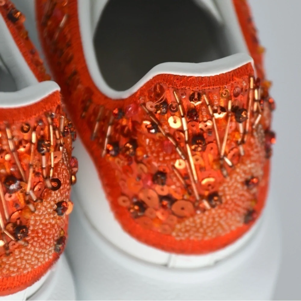 NEW Alexander Mcqueen Oversized Sneakers Sequin Beads White Red Leather Size 37